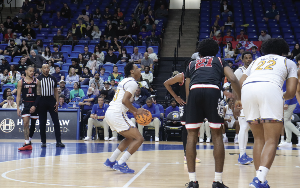 SJSU guard Jermaine Washington at the free-point line on Saturday at the Provident Credit Union Event Center.